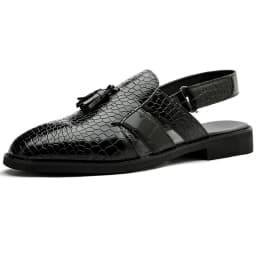 Men's Leather Sandals for Everyday Office Wear Slip-on Sandals Casual Dress Shoes Crocodile Pattern Tassel Low-heel Sandals