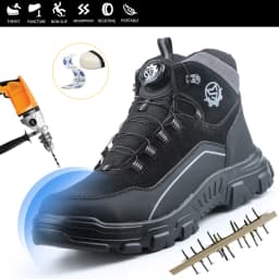 High Top Knob Buckle Safety Shoes, Mining Boots, Work Shoes, Anti-Smashing and Anti-Piercing Lightweight