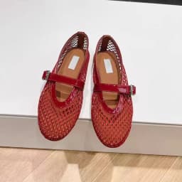 Designer brand original mesh buckle ballet sandals with women's hollow flat bottom Mary Jane mesh fishing net shoes