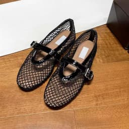 Designer brand original mesh buckle ballet sandals with women's hollow flat bottom Mary Jane mesh fishing net shoes