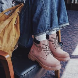 Maden Women's Wheat Work Boots Lace Up Mid Calf Boots Outdoor Combat Shoes Nubuck Leather Casual Workwear Chunky Sole Streetwear