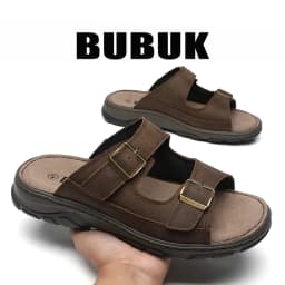 Bubuk Men's First Layer Cowhide Sports Slippers, Slip-On Outdoor Beach Sandals with Arch Support, Breathable Summer Outdoor Shoes for Men, Suitable for Travel, Hiking, and Commuting