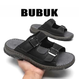 Bubuk Men's First Layer Cowhide Sports Slippers, Slip-On Outdoor Beach Sandals with Arch Support, Breathable Summer Outdoor Shoes for Men, Suitable for Travel, Hiking, and Commuting
