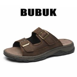 Bubuk Men's First Layer Cowhide Sports Slippers, Slip-On Outdoor Beach Sandals with Arch Support, Breathable Summer Outdoor Shoes for Men, Suitable for Travel, Hiking, and Commuting