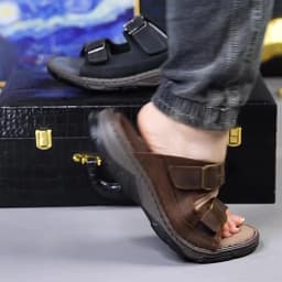 Bubuk Men's First Layer Cowhide Sports Slippers, Slip-On Outdoor Beach Sandals with Arch Support, Breathable Summer Outdoor Shoes for Men, Suitable for Travel, Hiking, and Commuting