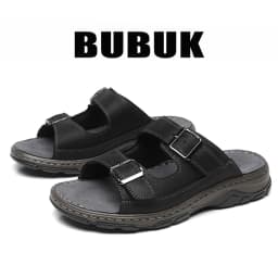 Bubuk Men's First Layer Cowhide Sports Slippers, Slip-On Outdoor Beach Sandals with Arch Support, Breathable Summer Outdoor Shoes for Men, Suitable for Travel, Hiking, and Commuting