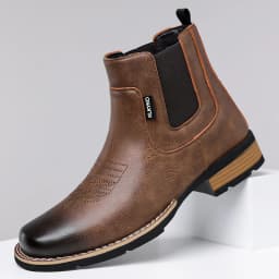 DIMANYU Men's Western Cowboy Chelsea Boots Vintage Men Ankle Boots Slip‑On Fashion Large Size Short Booties For Men
