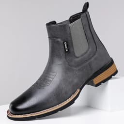 DIMANYU Men's Western Cowboy Chelsea Boots Vintage Men Ankle Boots Slip‑On Fashion Large Size Short Booties For Men