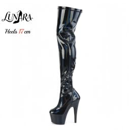 17cm/7Inch Holographic Patent Leather Zipper Closed Toe Platform Stilettos Thigh High Boot Stripper Shoes Pole Dance Nightclub