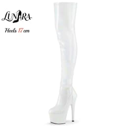 17cm/7Inch Holographic Patent Leather Zipper Closed Toe Platform Stilettos Thigh High Boot Stripper Shoes Pole Dance Nightclub