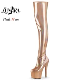 17cm/7Inch Holographic Patent Leather Zipper Closed Toe Platform Stilettos Thigh High Boot Stripper Shoes Pole Dance Nightclub