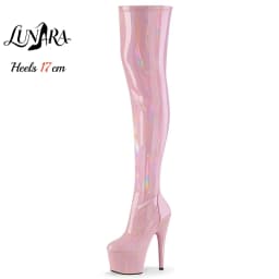 17cm/7Inch Holographic Patent Leather Zipper Closed Toe Platform Stilettos Thigh High Boot Stripper Shoes Pole Dance Nightclub