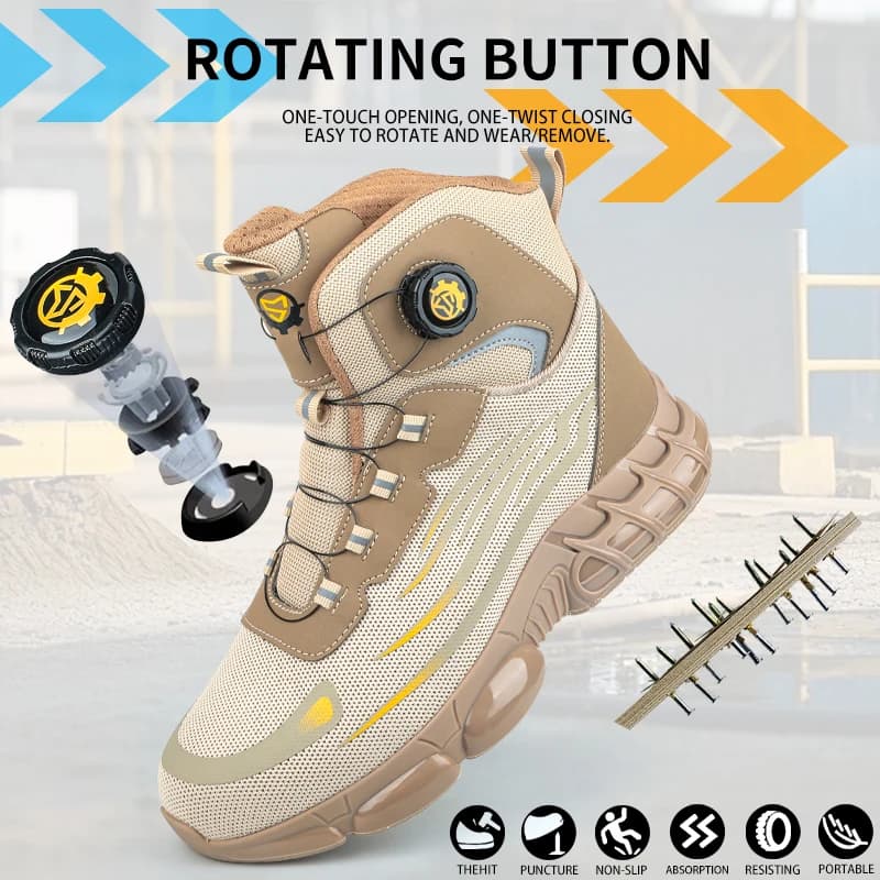 High-top Knob-button Safety Shoes for Men and Women, Protective Shoes, Work Shoes, Industrial and Mining Boots, Anti-smashing