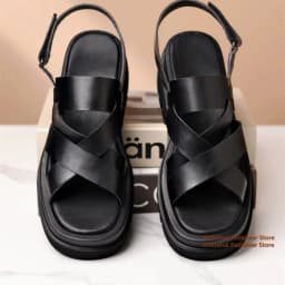 7cm Thick Soled Men's Sandals Inner Height Increasing Hollow Out Genuine Leather Summer Breathable Beach Sandals for Men