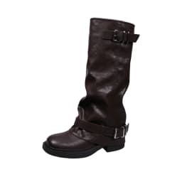 Autumn Winter Women Knee High Boots Metal Buckle Decor Round Toe Block Heel Shoes Ladies Concise Leather Knight Long Booties