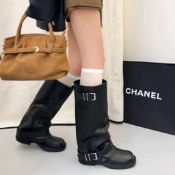 Autumn Winter Women Knee High Boots Metal Buckle Decor Round Toe Block Heel Shoes Ladies Concise Leather Knight Long Booties