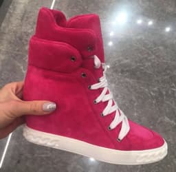 Women's suede lace up Hidden height boots Genuine Leather wedges pink/denim causal dress sneakers comfy luxury designer shoes