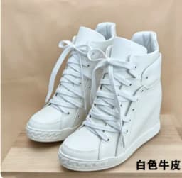 Women's suede lace up Hidden height boots Genuine Leather wedges pink/denim causal dress sneakers comfy luxury designer shoes