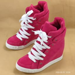 Women's suede lace up Hidden height boots Genuine Leather wedges pink/denim causal dress sneakers comfy luxury designer shoes