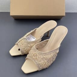 2026 Summer Sandals Weave Pearl Mule Heels for Women Nude Square Toe High Heel Sandal Elegant Backless Fashion Stiletto Footwear
