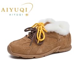 AIYUQI Women Sneakers New Genuine Leather Retro German Training Shoes Women Winter Velvet Fur Flat Casual Shoes Women