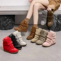 2026 New Women's 8CM Height Increase Velcro Chunky Platform Short Boots Suede Leather Fashion Versatile Casual Shoes Four Season
