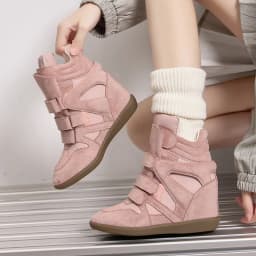 2026 New Women's 8CM Height Increase Velcro Chunky Platform Short Boots Suede Leather Fashion Versatile Casual Shoes Four Season