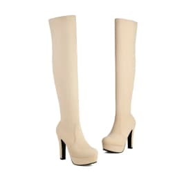Burgundy Flock Winter Fall Pumps Warm Platform Overknees Shoes Big Size 45 46 Block Thick High Heels Over-the-knee Stretch Boots