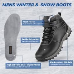 Fittington Men's Hiking Boots Wide Warm Fur Lined Winter Snow Boot Non-slip Outdoor Ankle High-top Trekking Shoes Waterproof