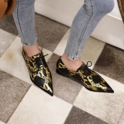 Snake Print Women Loafers Shoes Casual Low Heels Fashion Lace-up Boat Shoes Lady Sexy Pointed Snake EURO Style Oxford Shoes