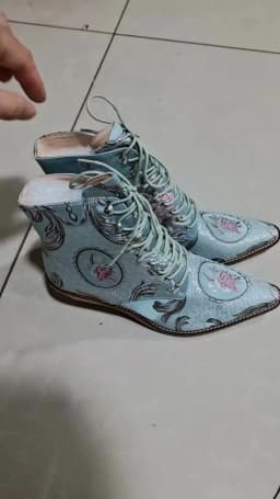 Women ankle boots plus size 23-26.5cm women shoes Chinese style embroidered flowers blue boots Flower women boots 4 colors