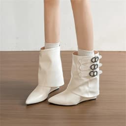 Botas Ankle Boots Autumn Winter Fashion Square Low Heels Boots Shoes for Women Designer Pointed Toe Zapatos De Mujer Handmade