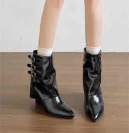 Botas Ankle Boots Autumn Winter Fashion Square Low Heels Boots Shoes for Women Designer Pointed Toe Zapatos De Mujer Handmade