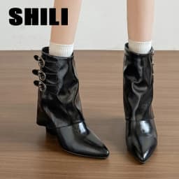 Botas Ankle Boots Autumn Winter Fashion Square Low Heels Boots Shoes for Women Designer Pointed Toe Zapatos De Mujer Handmade
