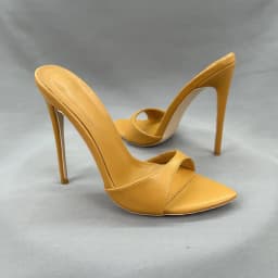 New Peach Pink Open-Toed Slim Heel Cool Mop for Women, Pointed Straight Drag for Commuting, Versatile High-Heeled Slippers 12cm