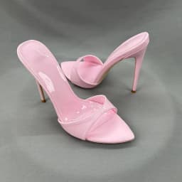 New Peach Pink Open-Toed Slim Heel Cool Mop for Women, Pointed Straight Drag for Commuting, Versatile High-Heeled Slippers 12cm