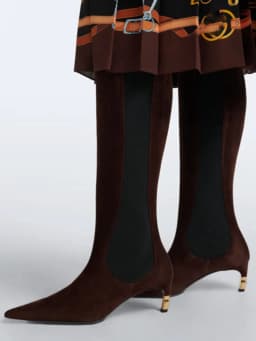 Women's New Knee High Boots with Pointed Kitten Heel and Stretch Fabric for Autumn and Winter Party Fashion, Mid Length Boots