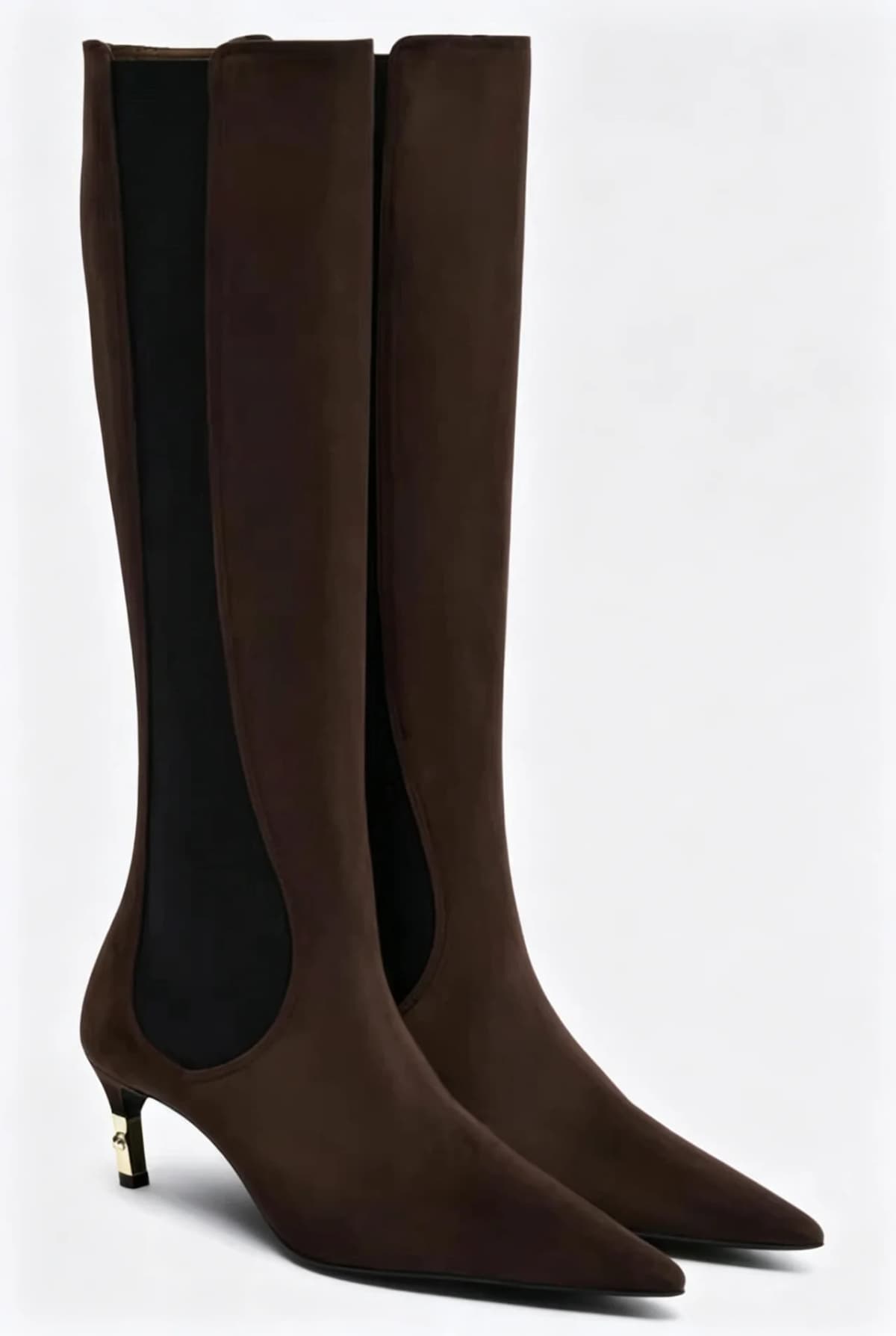 Women's New Knee High Boots with Pointed Kitten Heel and Stretch Fabric for Autumn and Winter Party Fashion, Mid Length Boots