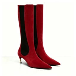 Women's New Knee High Boots with Pointed Kitten Heel and Stretch Fabric for Autumn and Winter Party Fashion, Mid Length Boots
