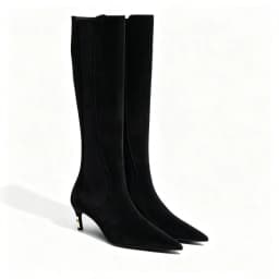 Women's New Knee High Boots with Pointed Kitten Heel and Stretch Fabric for Autumn and Winter Party Fashion, Mid Length Boots