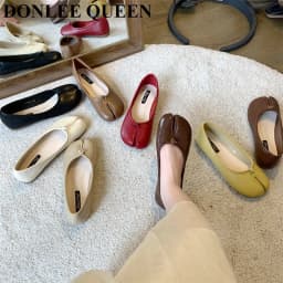 2023 Women Flats Tabi ninja Shoes Women Microfiber Leather Comfy Flats Split Toe Loafers Soft Bottom Moccasins Solid Brief Mujer