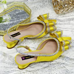 Shiny Yellow Rhinestone Shoe Purse Set with Bow Detail, Elegant Slingback Heels Designed for Bride Wedding Party Evening and Spe
