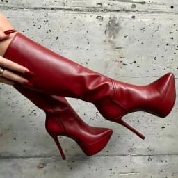 Chic Pointy platform leather knee high boots Women's 2026 new in high heels white/black/red zipper sexy boot luxury designer