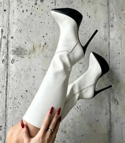 Chic Pointy platform leather knee high boots Women's 2026 new in high heels white/black/red zipper sexy boot luxury designer