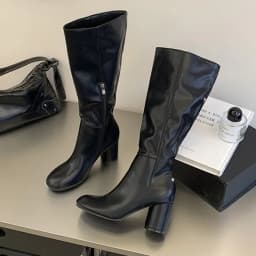 Eilyken Winter Design Detachable Splicing Buckle Strap Women Knee-High Boots Fashion Round Toe High Heels Shoes