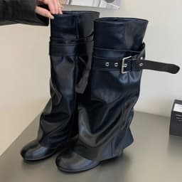 Eilyken Winter Design Detachable Splicing Buckle Strap Women Knee-High Boots Fashion Round Toe High Heels Shoes