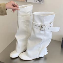 Eilyken Winter Design Detachable Splicing Buckle Strap Women Knee-High Boots Fashion Round Toe High Heels Shoes