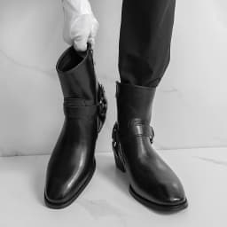Autumn Fashion Brand Men Breathable Outdoor Cowboy Boots Classic Black Men Comfortable Side Zipper Pointed High Top Leather Shoe