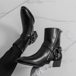 Autumn Fashion Brand Men Breathable Outdoor Cowboy Boots Classic Black Men Comfortable Side Zipper Pointed High Top Leather Shoe