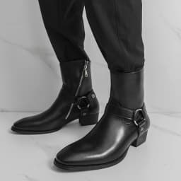 Autumn Fashion Brand Men Breathable Outdoor Cowboy Boots Classic Black Men Comfortable Side Zipper Pointed High Top Leather Shoe